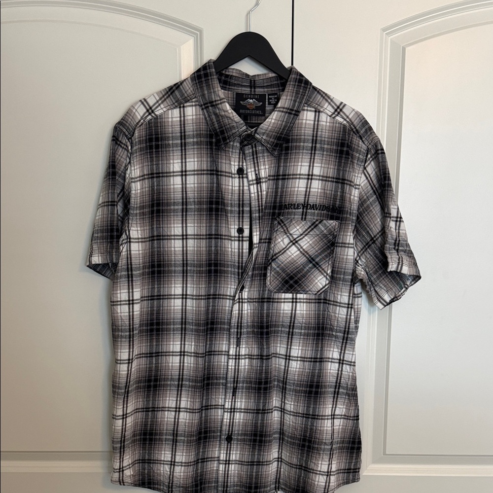 Harley-Davidson Men's Black and White Plaid Shirt